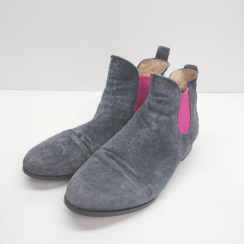 ■ hegos へゴス シンプル ぺたんこ きれいめ カジュアル ゴム 無地 ショート ブーツ サイズ36 ネイビー..