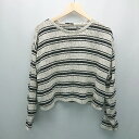 ◇ ZARA ザラ 丈短め 薄手 カジュアル 丸襟 大人 長袖 カットソー サイズL ホワイト/ブラック レディース E 【中古】(4)