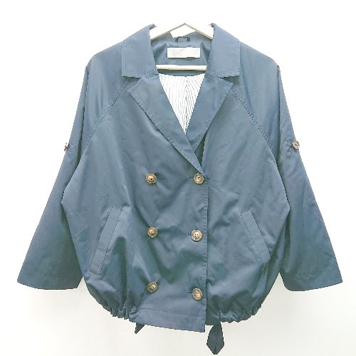 ◇ alcali アルカリ トレンチ ショート丈 ウエスト絞り シンプル 長袖 ジャケット サイズF ネイビー系 レディース E 【中古】 ◇ alcali アルカリ トレンチ ショート丈 ウエスト絞り シンプル 長袖 ジャケット サイズF ネイビー系 レディース E 【中古】