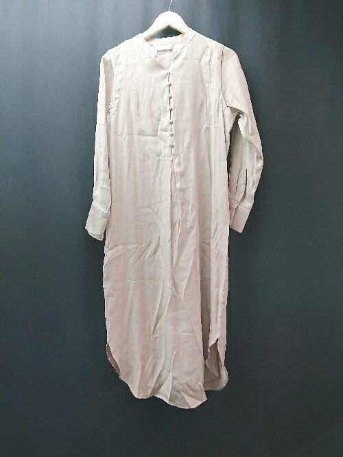 ◇ prose verse フロントハーフボタン キラキラした素材 長袖 ロング丈 ワンピース サイズM ベージュ レディース E 【中古】