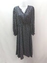 ◇ w closet ダブルクローゼット 花柄 裏地あり Vネック 長袖 ロング丈 ワンピース 表記なし ネイビー系 レディース E 【中古】