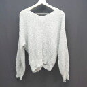 ◇ QUEENS COURT Vネック ケーブル 起毛 リボン シンプル オシャレ 長袖 ニット サイズ2 グリーン系 レディース E 【中古】