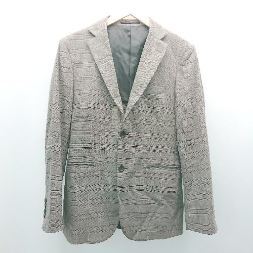 ◇ GU ジーユー チェック柄 背抜き センターベント 胸ポケット Vネック 長袖 ジャケット サイズM グレー メンズ E 【中古】