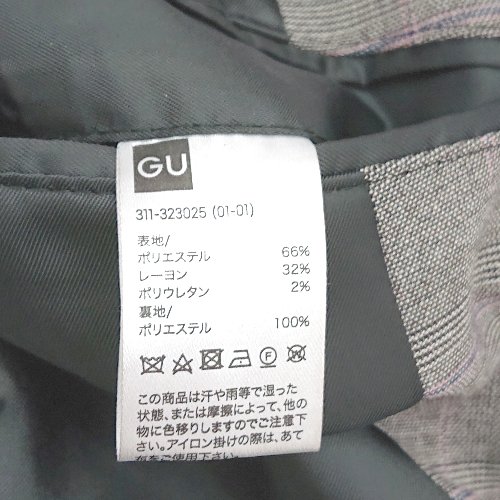 ◇ GU ジーユー チェック柄 背抜き センターベント 胸ポケット Vネック 長袖 ジャケット サイズM グレー メンズ E 【中古】