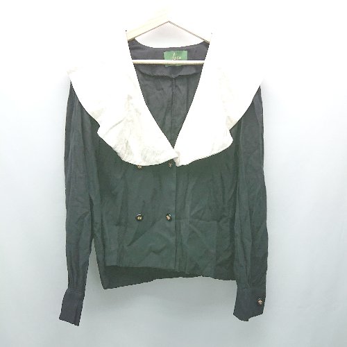 ◇ Leja レジャ Vネック ダブルボタン シンプル オシャレ 長袖 ブラウス サイズF ブラック ホワイト レディース E 【中古】