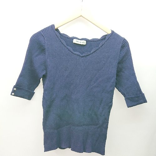 ◇ MISCH MASCH オフィスカジュアル キラキラ リブ 五分袖 カットソー サイズM ネイビー レディース E 【中古】 ◇ MISCH MASCH オフィスカジュアル キラキラ リブ 五分袖 カットソー サイズM ネイビー レディース E 【中古】