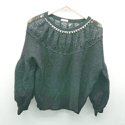 ◇ axes femme アクシーズファム レース襟 パール バルーン袖 フェミニン 長袖 ニット サイズM ブラック レディース E 【中古】 ◇ axes femme アクシーズファム レース襟 パール バルーン袖 フェミニン 長袖 ニット サイズM ブラック レディース E 【中古】