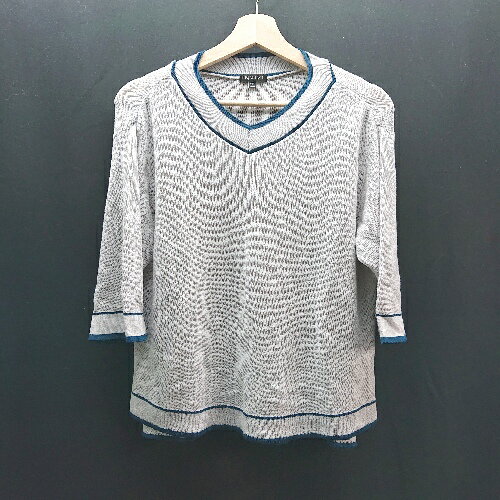 ◇ INDIVI インディヴィ Vネック シンプル ナチュラル カジュアル 半袖 ニット 表記なし グレー/グリーン レディース E 【中古】