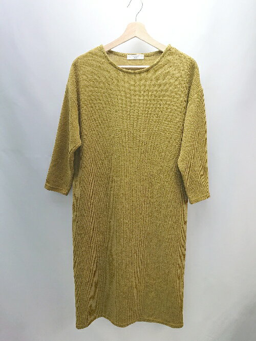 ◇ Samansa Mos2 blue Uネック ケーブル シンプル オシャレ 長袖 膝丈 ワンピース サイズF ブラウン レ..