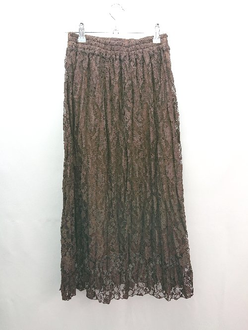 フクワウチの◇ ◎ naturalcouture ナチュラルクチュール 花柄レース 可愛い ロング丈 フレア スカート サイズF ブラウン レディース E 【中古】｜アングル2