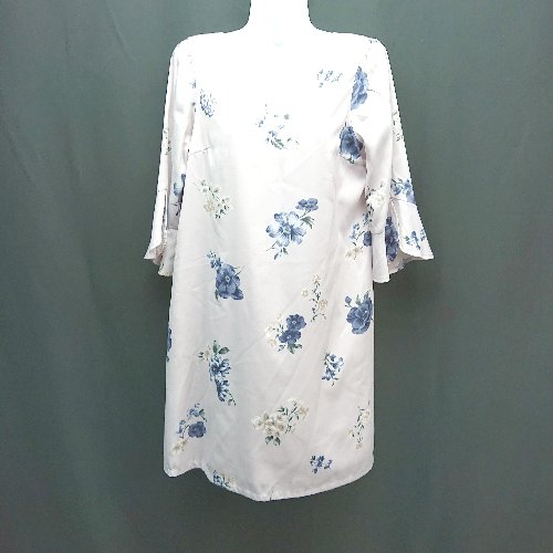 ◇ misch masch Vネック バックジップ 花柄 裏地 シンプル 長袖 ショート丈 ワンピース サイズ38 パープル レディース E 【中古】