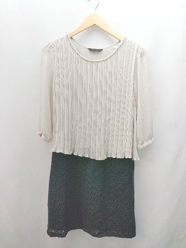 ◇ GALLORIA フォーマル シフォン パール レース 七分袖 ひざ丈 ワンピース サイズ7 グレージュ/チャコール レディース E 【中古】 ◇ GALLORIA フォーマル シフォン パール レース 七分袖 ひざ丈 ワンピース サイズ7 グレージュ/チャコール レディース E 【中古】