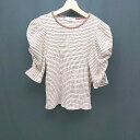 ◇ Discoat ディスコート ボーダー ラウンドネック かわいい 長袖 カットソー サイズF ブラウン レディース E 【中古】