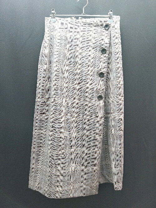 ◇ nano universe フロントボタン オーバーチェック ロング フレア スカート サイズ36 ベージュ ブラック レディース E 【中古】