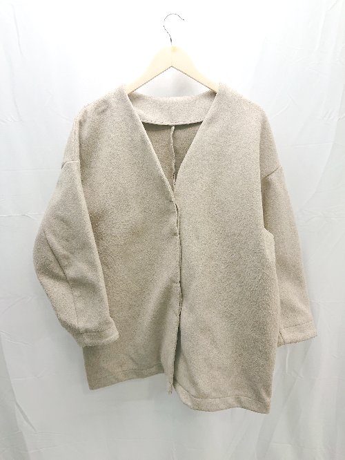 ◇ ANGIE アンジー コクーン オーバーサイズ ドロップショルダー ミドル丈 長袖 ノーカラーコート サイズM モカ E 【中古】