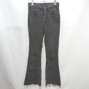 ◇ 美品 RASVOA ハイウエスト カットオフ裾 ストレッチ ブーツカット フレアデニム サイズ004 ブラック E 【中古】
