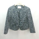 ◇ Couture Brooch 総柄 裏地 フック リボン シンプル オシャレ 長袖 ジャケット サイズ36 ネイビー レディース E 【中古】