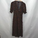 ◇ BASEMENT シフォン パフスリーブ 豹柄 ドレス Vネック マキシ レオパード ワンピース FREEサイズ ネイビー レディース E 【中古】(4)