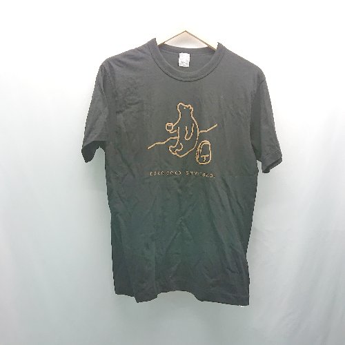◇ 久米 kume カジュアル クルーネック ベーシック 動物 熊 前面プリント 半袖 Tシャツ サイズL ブラッ..