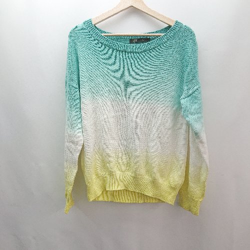 ◇ JET LOS ANGELES イラストプリント グラデーションカラー コットン100% 長袖 ニット サイズ4 グリーン系 レディース E 【中古】