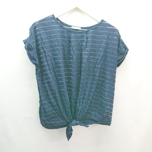 ◇ OPAQUE.CLIP カジュアル ボーダー 透け感 リボン 半袖 カットソー サイズM ネイビー レディース E 【中古】