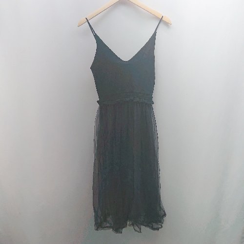 ◇ ROSE BUD ローズバッド ニット 透け感 シースルー レイヤード ロング丈 ワンピース サイズF ブラック レディース E 【中古】