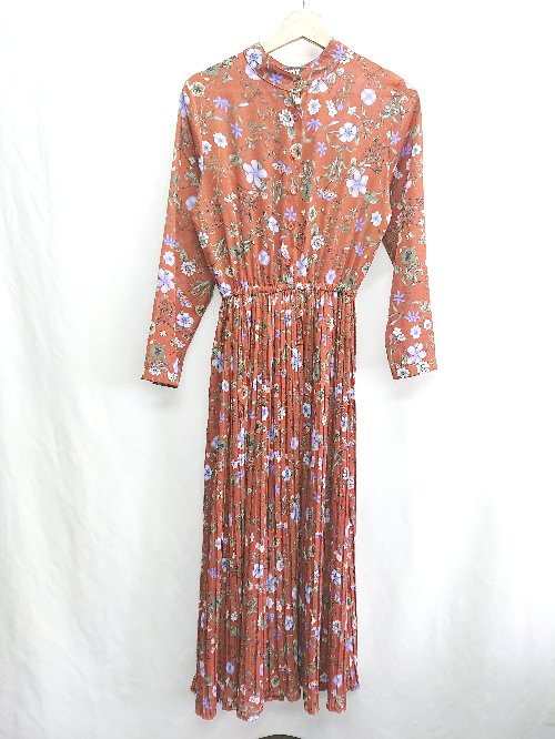 ◇ ⊂  NEY  花柄 長袖 ロング ワンピース サイズM オレンジブラウン系 レディース E 【中古】