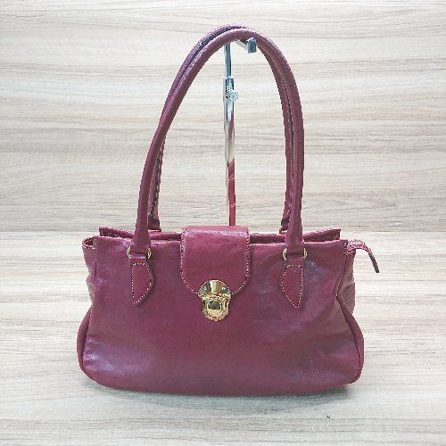 ◇ ALBERO アルベロ ブランド刻印 シンプル ステッチ ハンドバック レッド レディース E 【中古】