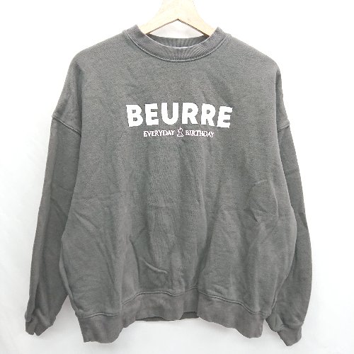 ◇ ⊇ PUBLUX パブリュクス ロゴプリント 長袖 スウェットトレーナー サイズF ブラック系 レディース メンズ E 【中古】