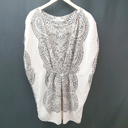 ◇ huitieme nid ユイティーム・ニ 総柄 ラウンドネック 膝丈 ワンピース サイズS ベージュ レディース E 【中古】