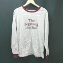 ◇ Discoat ディスコート クルーネック プリント シンプル ストレッチ 長袖 ロングTシャツ サイズF グレー系 レディース E 【中古】