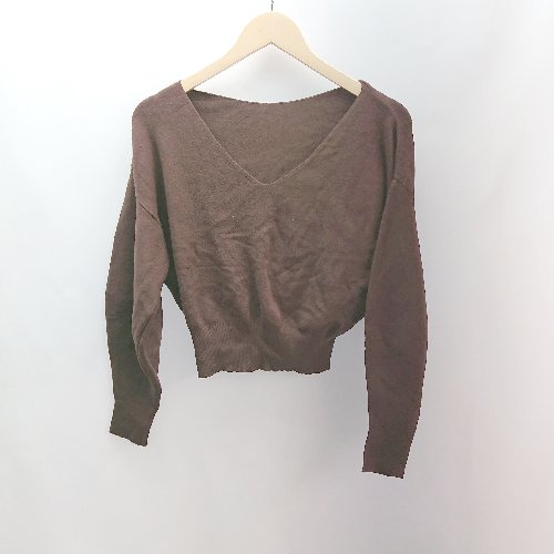 ◇ MERCURYDUO マーキュリーデュオ ケーブル Vネック シンプル ストレッチ 長袖 ニット サイズF ブラウン系 レディース E 【中古】