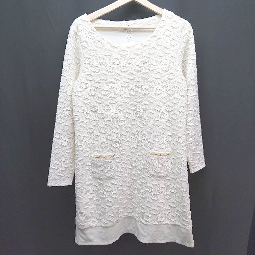 ◇ ◎ ●未使用● grove グローブ 綺麗め フロントポケット 上品 長袖 ひざ丈 ワンピース サイズM ホワイト レディース E 【中古】