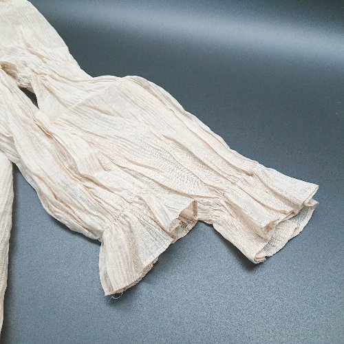 ◇ Ambre ciel スリットネック 裏地あり 袖口ゴム 無地 長袖 ロング ワンピース サイズFREE ベージュ レ..