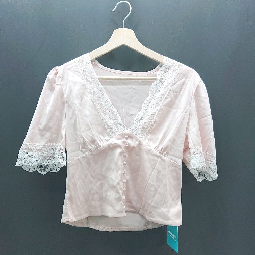 ◇ ◎ ●未使用● JasmineGrandiflorum レース素材 ガーリー 半袖 ブラウス サイズL ピンク レディース E 【中古】