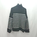 ◇ mystic ミスティック ハイネック ケーブル 起毛 ストレッチ ボーダー柄 長袖 ニット サイズF ブラック レディース E 【中古】