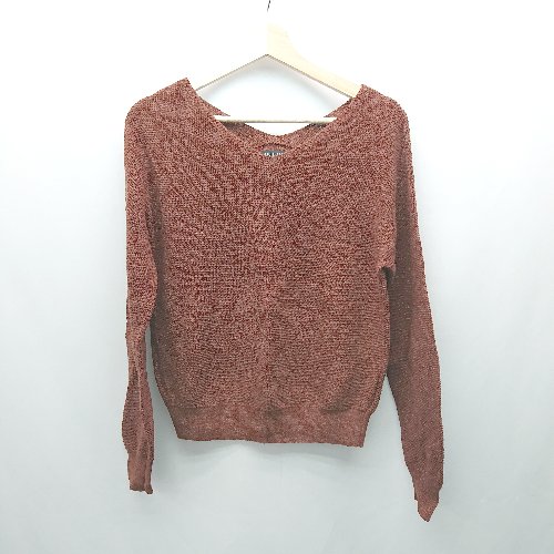 ◇ INDIVI インディビ Vネック ラメ生地 生地薄手 大人 長袖 ニット サイズ38 ブラウン レディース E 【..