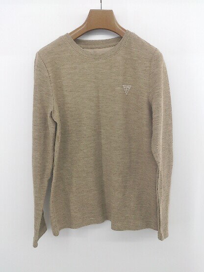 ◇ guess ゲス ユニセックス クルーネック ブランドロゴ 長袖 ニット サイズS ベージュ系 レディース メンズ E 【中古】