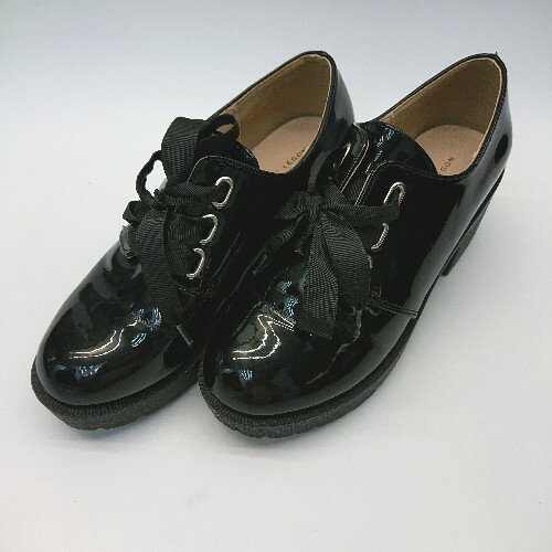 ◇ マジェスティックレゴン 厚底 チャンキーヒール リボン ガーリーラウンドトゥ ローファー サイズS ブ..