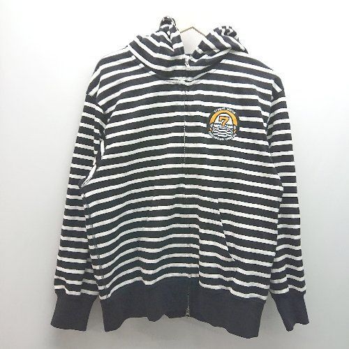 ◇ GU ×STUDIO SEVEN ボーダー ジップアップ ワッペン 長袖 パーカー サイズM ブラック/ホワイト レディース メンズ E 【中古】