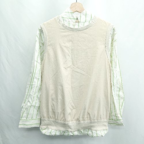 ◇ ⊇ ASTRAET アストラット ストライプ 長袖 ロング ワンピース サイズF グリーン ベージュ系 レディー..