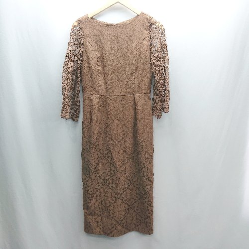◇ ⊂ DRESS+ ドレス プラス レース ダマスク柄 長袖 ロング ドレスワンピース サイズM ブラウン レディース E 【中古】