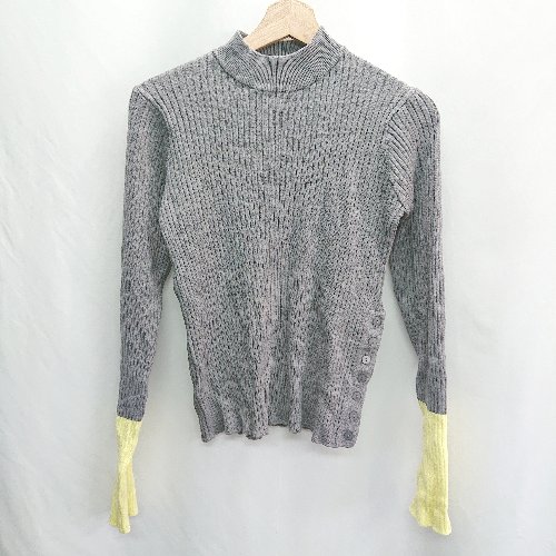 ◇ ⊇ Discoat ディスコート 袖長め 長袖 リブニット サイズF グレー イエロー系 レディース E 【中古】