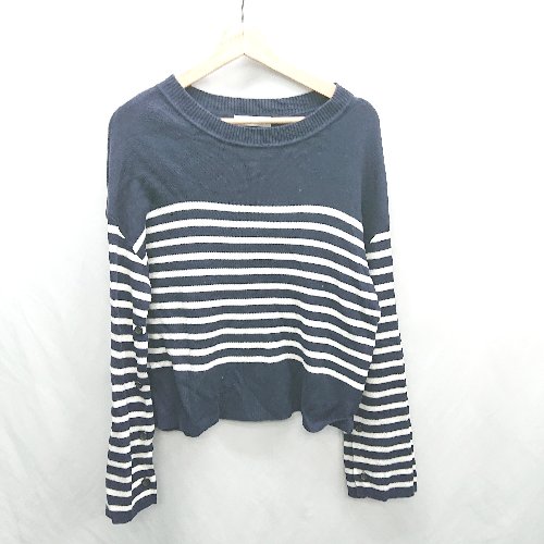 ◇ ⊇ THE SHOP TK ザ ショップ ティーケー ボーダー柄 長袖 ニット サイズM ネイビー ホワイト レディース E 【中古】