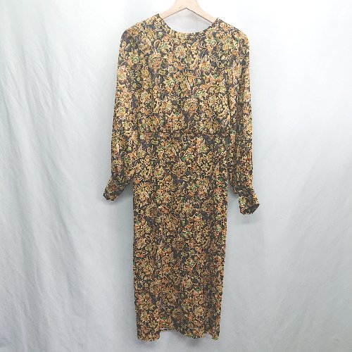 ◇ ⊇ EVRIS エヴリス 総柄 長袖 膝下丈 ワンピース サイズF ブラック系 レディース E 【中古】