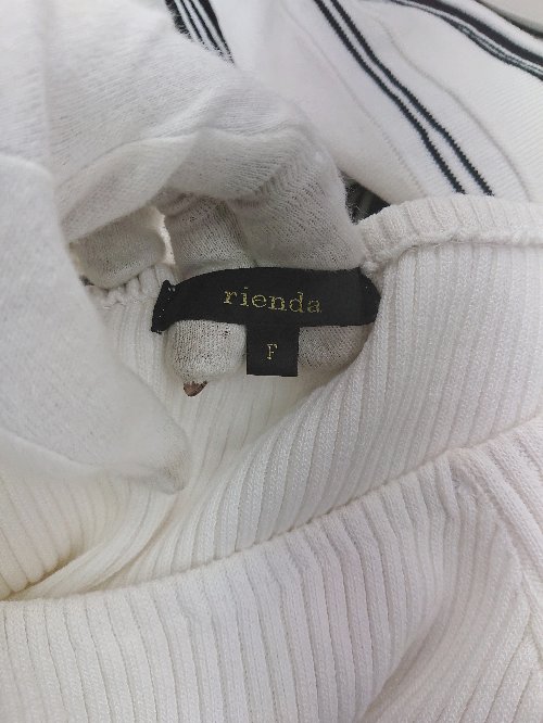 ◇ ⊇ rienda リエンダ ストライプ柄 リブニット 長袖 ロング丈 ワンピース サイズF ホワイト ブラック レディース E 【中古】