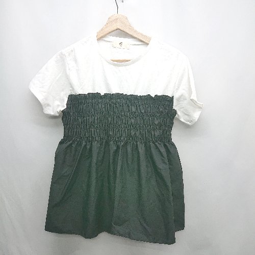 ◇ ⊂ rps シャーリング加工 半袖 チュニック サイズF ホワイト ブラック レディース E 【中古】 ◇ ⊂ rps シャーリング加工 半袖 チュニック サイズF ホワイト ブラック レディース E 【中古】