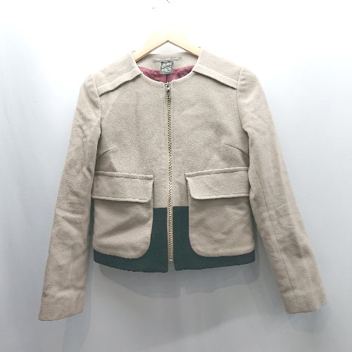 ◇ ⊇ DOUBLE STANDARD CLOTHING ジップアップ 長袖 ウールジャケット サイズ表記なし ベージュ ブラック レディース E 【中古】 ◇ ⊇ DOUBLE STANDARD CLOTHING ジップアップ 長袖 ウールジャケット サイズ表記なし ベージュ ブラック レディース E 【中古】