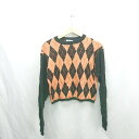 ◇ ⊇ LAGUAGEM ラグアジェム アーガイル柄 長袖 ニット サイズF ブラック オレンジ レディース E 【中古】
