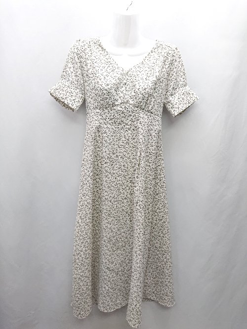 ◇ ⊂ Heather ヘザー 花柄 半袖 ミモレ丈 ワンピース サイズF ホワイト レディース E 【中古】